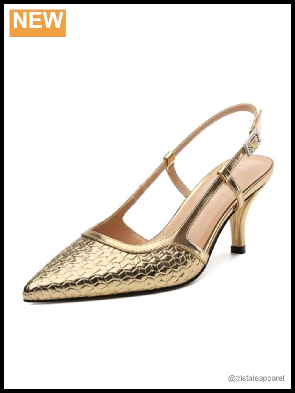 Slingback Heels Closed Pointed Toe Kitten Heels Pumps Embossed Woven Dress
